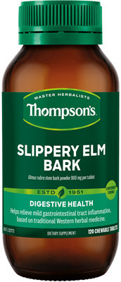 Contains Ulmus Rubra (Slippery Elm) Inner Stem Bark Powder, 800mg per Chewable Tablet