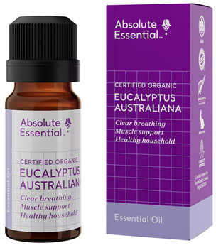Contains Eucalyptus radiata, leaves, distilled, certified organic, grown in Australia