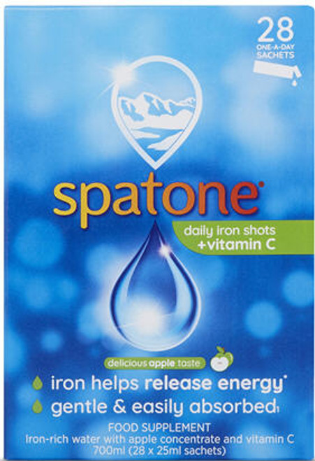 Spatone Apple contains naturally occurring, iron-rich water from the mountains of Snowdonia, Wales, plus added Vitamin C (ascorbic acid) to aid absorption, with a delicious apple flavour.