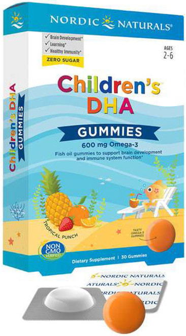 Children's DHA™ Gummies pack a substantial 600 mg daily serving of omega-3s into tasty, tropical punch flavor omega-3 gummies to support healthy brain development and learning