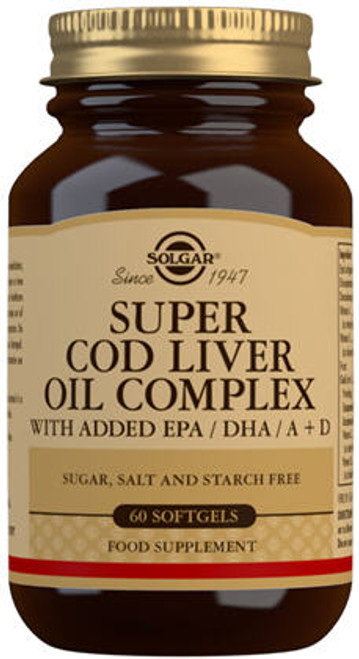 Solgar Super Cod Liver Oil Complex is derived from deep-sea, cold-water fish and has been molecularly distilled to remove harmful contaminants.