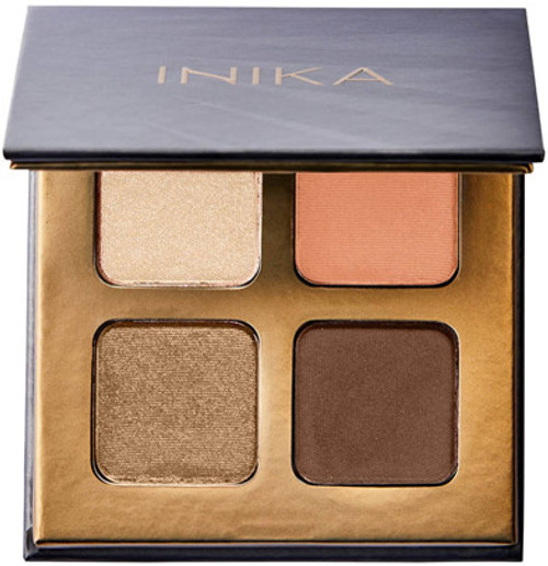 INIKA Quad Eyeshadow Palette lets you create a variety of subtle and bold eye-shadow blends with a super blendable mix: a dark matte shade, two satin transition colours and a shimmering highlight.