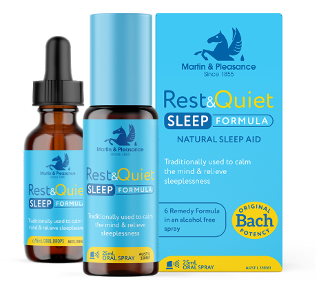 Martin & Pleasance Rest&Quiet Sleep Formula is a complex blend of 6 Bach Flower Remedies, to help to relax your mind and relieve the recurring and worrying thoughts that may keep you awake at night.
