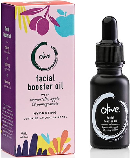 Olive Facial Booster Oil is an antioxidant dream team of Hazelnut, Apple and Grape Seed Oils to promote elastin for suppleness, and Pomegranate and Immortelle Oils stimulate the skin’s self-repair abilities, leaving it looking firmer, more youthful and radiant