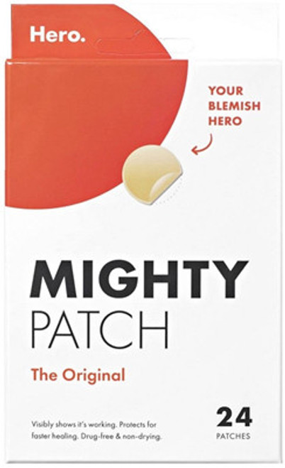 Hero Mighty Patch The Original Hydrocolloid Patches pimple patches are made with medical-grade hydrocolloid, which is a gel that gently absorbs and traps gunk and helps shield skin from popping and picking