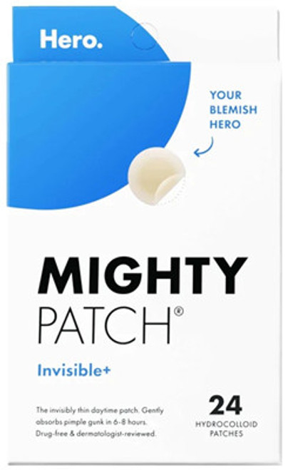 Hero Mighty Patch Invisible Hydrocolloid Patches are made with medical-grade hydrocolloid, which is a gel that gently absorbs and traps gunk.