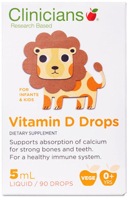 Clinicians Vitamin D Drops for Infants and Kids supports the absorption of Calcium for health teeth and bones, and also supports a healthy immune system