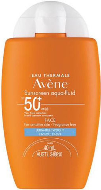 Avene Sunscreen Aqua-Fluid Face SPF50+ has an ultra-lightweight texture, photostable and invisible finish ideal for every day use under make-up