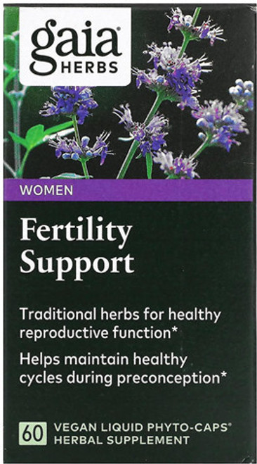Gaia Herbs Fertility Support contains traditional herbs for healthy reproductive function and to promote healthy hormone levels and ovulation rhythm