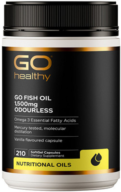 GO Healthy Go Fish Oil 1,500mg Odourless Omega 3 is a premium high potency Fish Oil sourced from deep sea wild fish.