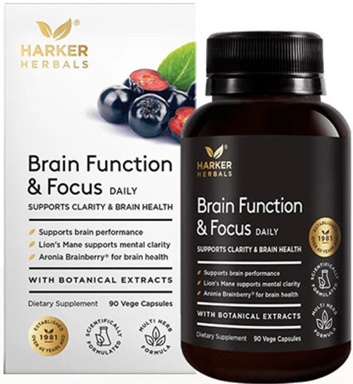 Harker Herbals Brain Function & Focus has an advanced formulation that combines the power of Lion’s Mane, Ginkgo, Aronia Brainberry® and Reishi to support brain function, calmness, focus, and mental resilience.