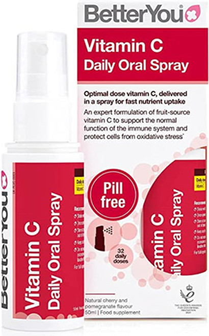 Delivers 100mg of bioavailable vitamin C, naturally sourced from acerola cherries with added selenium, riboflaving and green tea extract delivered in a fast, effective oral spray to help maintain vitamin C levels throughout the day.