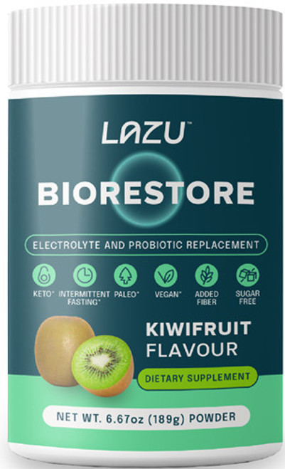 LAZU Biorestore helps restore the essential electrolytes that are lost during a keto diet, and Probiotics help to restore and re-balance natural gut bacteria to optimal health that can be lost on high fat diets and intermittent fasting.