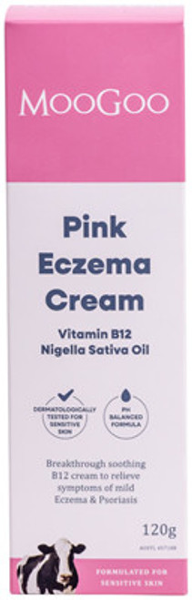 MooGoo Pink Eczema Cream is a topical B12 cream, a new therapeutic approach for atopic dermatitis, formulated for the symptomatic relief of mild Eczema, Psoriasis and Dermatitis. MooGoo Pink Eczema Cream is a topical B12 cream, a new therapeutic approach for atopic dermatitis, formulated for the symptomatic relief of mild Eczema, Psoriasis and Dermatitis.