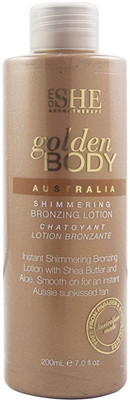 Om She Golden Body Shimmering Bronzing Lotion contains a lightweight, wash off formula allowing a smooth even coverage which instantly enhances, illuminates and bronzes your skin for the perfect sun-kissed glow.