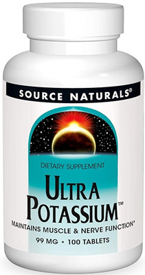 Source Naturals Ultra Potassium provides potassium, essential for maintaining nerve impulses, regular heartbeats, muscle strength, and for general cellular support.