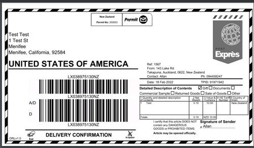 EMS Tracking Fee - NZ Post International Air