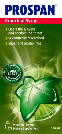 Prospan Bronchial Syrup is an adults bronchial syrup, formulated with exclusive Ivy Leaf Extract EA575, scientifically researched to clear the airways and soothe the throat.