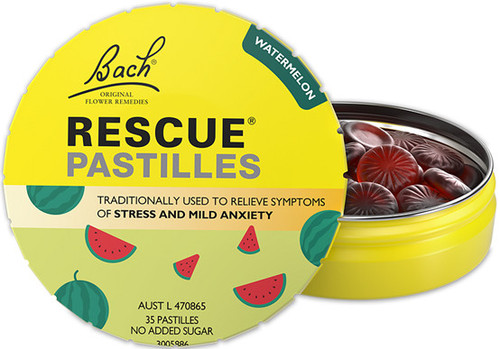 Each Pastille contains one dose of Rescue Remedy®, the famous five flower remedy formula developed by Dr. Edward Bach more than 80 years ago.