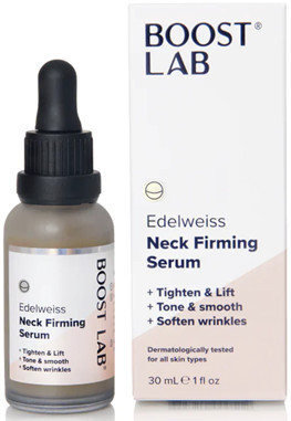 Boost Lab Neck Firming Serum is formulated with Edelweiss Extract to stimulate your skin's natural collagen for a more youthful look and feel.