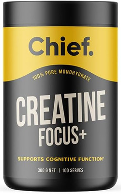 Chief Nutrition Creatine Focus+ contains pure micronised creatine monohydrate supports sharper focus, stronger lifts, faster recovery, and lean muscle.