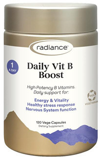 Radiance Vit B Boost is a super strength vitamin B complex formula indicated for those with inadequate dietary intake, showing signs of deficiency, under stress, experiencing nervousness or agitation, and for performance athletes