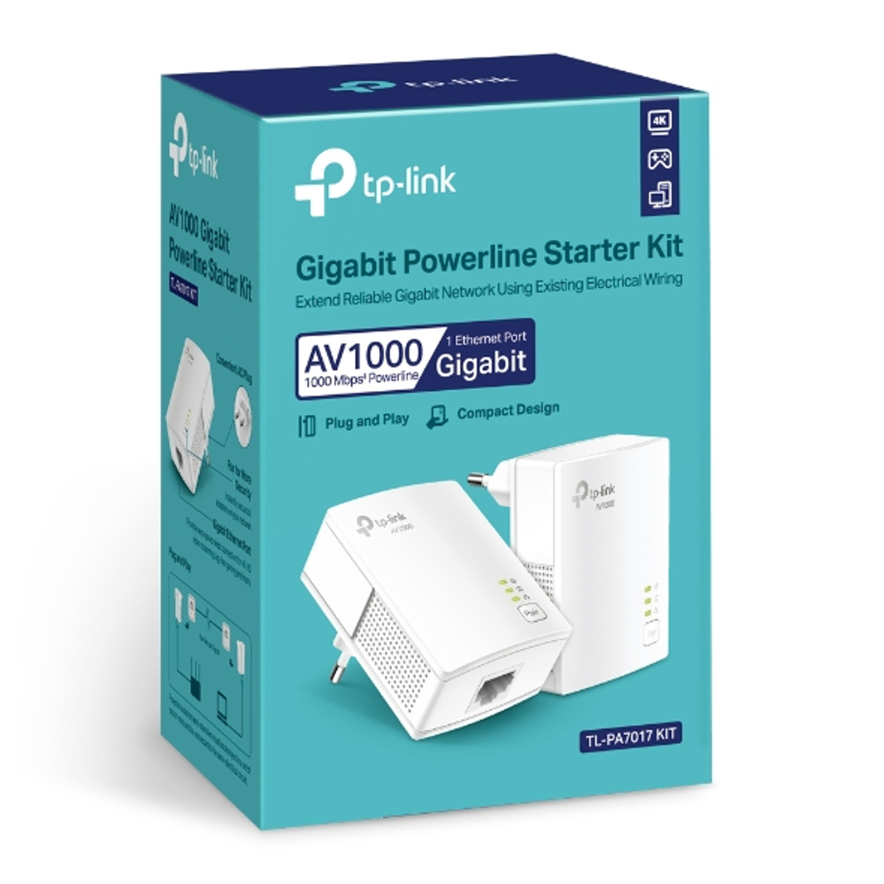 TP-Link Powerline Ethernet Adapter Starter Kit - AV1000 Gigabit Port Plug&Play Ethernet Over Power Nano Size Wired Connection Only TL-PA7017 KIT