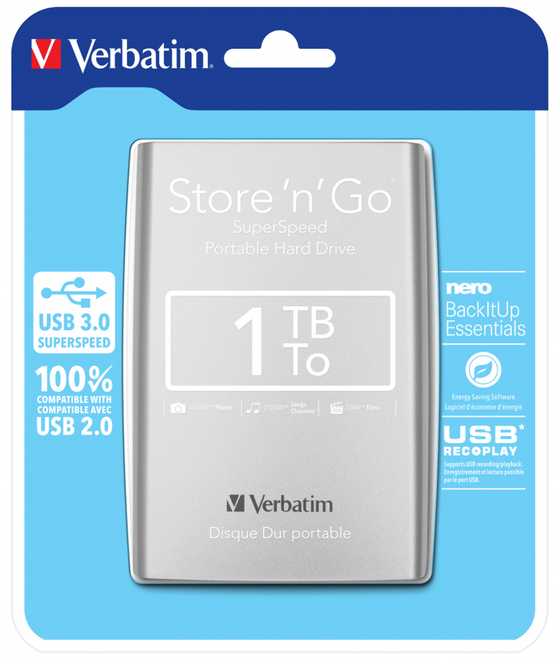Verbatim External HDD 2.5" 1TB USB 3.0 Store n Go Super Speed silver 53071
