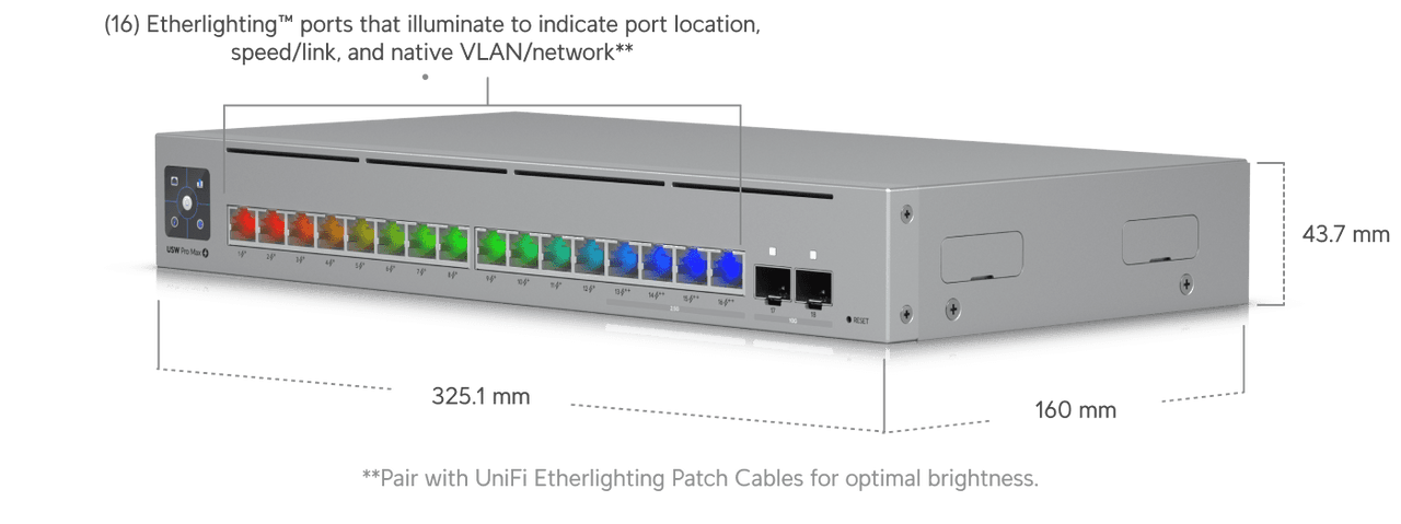 Ubiquiti UniFi 16-port Layer 3 Etherlighting switch 2.5 GbE USW-Pro-Max-16-POE 180W M RM POE++