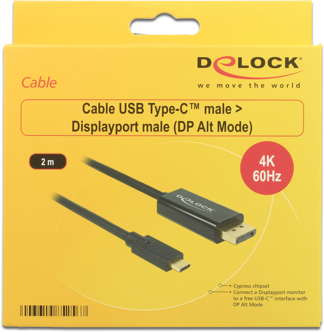 DP-TypeC DeLock DisplayPort 1.2 > USB-C (ST-ST) 2m Cable 4K 85256