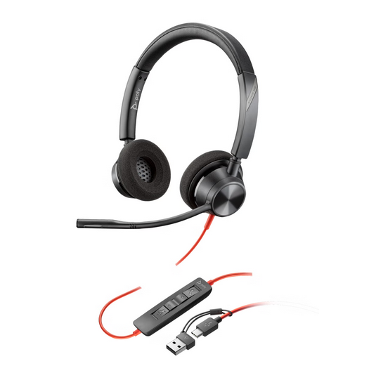 HP Poly Headset Blackwire 3320 Stero USB C+USB C/A Windows 10 macOS Black 8X219AA