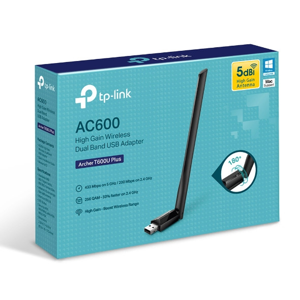 TP-Link AC600 High Gain Wireless Dual Band USB Adapter Archer T600U Plus