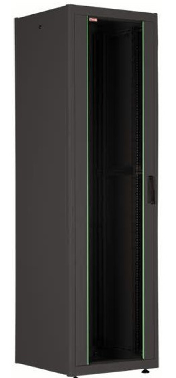 Lande Proline 42U Cabinet Stand Alone W600 D800 Flat Pack Shatterproof Front Glass Opening Sides Black