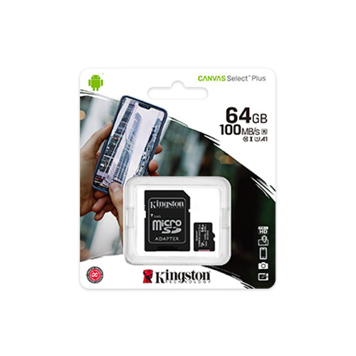 SD CARD 64GB Kingston Canvas Select Plus MicroSDXC 100MB/s +Adapter