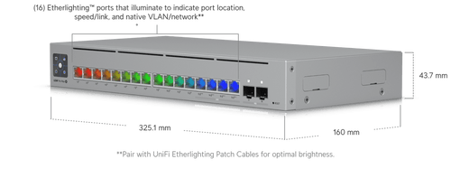 Ubiquiti UniFi 16-port Layer 3 Etherlighting switch 2.5 GbE USW-Pro-Max-16-POE 180W M RM POE++