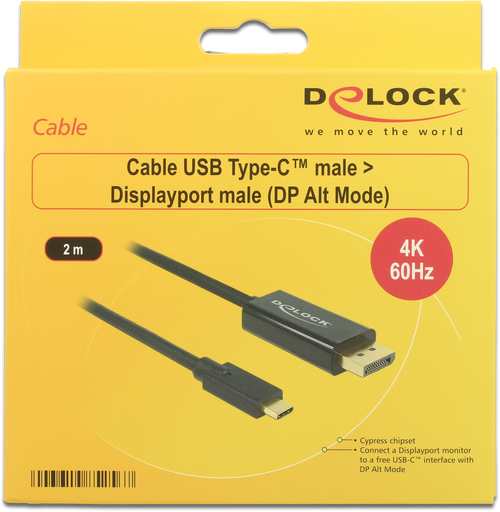 DP-TypeC DeLock DisplayPort 1.2 > USB-C (ST-ST) 2m Cable 4K 85256 DP-TypeC DeLock DisplayPort 1.2 > USB-C (ST-ST) 2m Cable 4K 85256