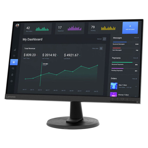 Lenovo Monitor D24e-45 23.8" VA WLED FHD(1920X1080) AG 75Hz 16:9 3000:1 7ms (Level 1)/6ms (Level 2)/5ms (Level 3)/4ms (Level 4) 16.7 M 72% NTSC 178(V)/178(H) HDMI 1.4 VGA Raven Black