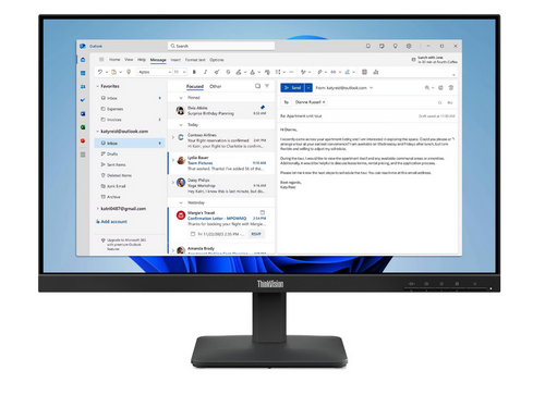 Lenovo Monitor ThinkVision S24-4e 23.8'' FHD(1920x1080)WLED AG 100Hz 1300:1 250cd/m 4ms 16.7M 178/178(H/V) 1xHDMI 1.4 1xVGA Black 64B5-KAR1EU