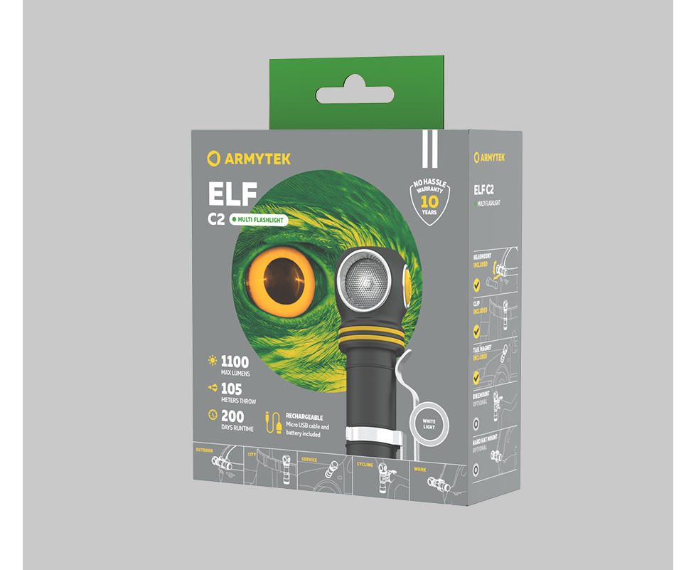 Armytek Elf C2 Micro-USB Multi Flashlight LH351D (Cool White)