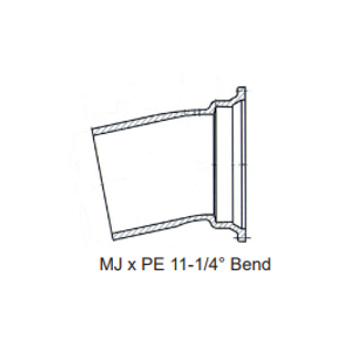 Sigma DME611 6" Ductile Iron C153 MJ X PE 11.25° Elbow Mechanical Joint Fitting