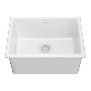 Kraus Turino KFD1-24GWH 24" Drop-In Undermount Fireclay Single Bowl Kitchen Sink with Thick Mounting Deck in Gloss White