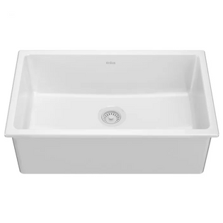 Kraus Turino KFD1-30GWH 30" Drop-In Undermount Fireclay Single Bowl Kitchen Sink with Thick Mounting Deck in Gloss White