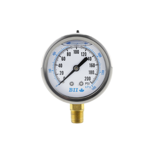 Boshart 2-PG25-200-G 2 1/2" Lower Mount Pressure Gauge 304 SS Brass Liquid