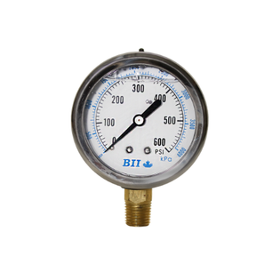 Boshart PG25-600-GNL 2 1/2" Lower Mount Pressure Gauge 304 Stainless Steel Brass Liquid (Lead Free)