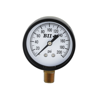 Boshart PG25-200NL 2 1/2" Lower Mount Pressure Gauge Black Steel Brass Dry (Lead Free)