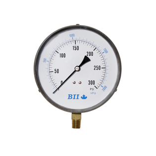 Boshart PG45-300NL 4 1/2" Lower Mount Pressure Gauge 304 Stainless Steel Brass Dry (Lead Free)