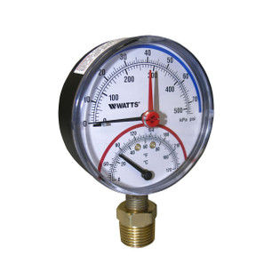 Watts 121662 3" Center Back-Entry Temperature & Pressure Gauge 0-200 PSI