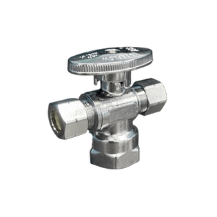 Everflow 86311PR-NL 1/2" FIP X 3/8" OD Compression X 3/8" OD Compression 1/4 Turn Dual Outlet Stop (Lead Free)