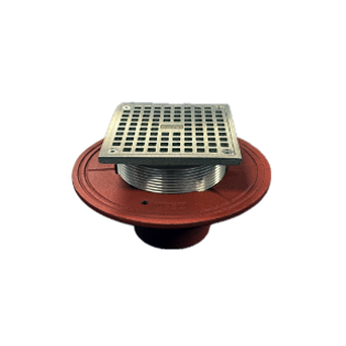 Mifab F1104-C-S6-3-6 4" No-Hub Cast Iron Drain With 6" X 6" Stainless Steel Square Strainer & Vandal Proof Screws