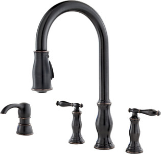 Pfister Hanover 2-Handle Pull-Down Kitchen Faucet with Soap Dispenser, Tuscan Bronze